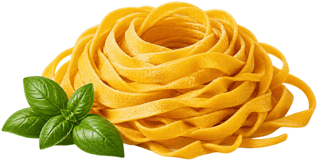 Nido di tagliatelle fresche all'uovo con basilico